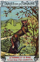 Le Volpe e il Caprone - Favole di Jean de La Fontaine - Cromolitografia della fine del XIX secolo Collezione Privata.