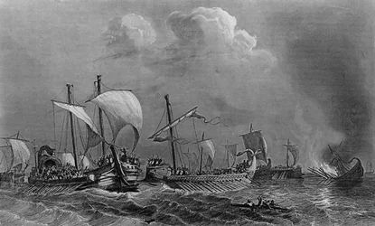 La battaglia di Salamina e la sconfitta di Serse, V secolo. In "Histoire générale de la marine" sotto la direzione di Mr. Van Tenac