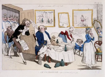 Il goloso (pasto di Luigi XVI e Maria Antonietta durante la fuga a Varennes) - in "Museo della caricatura"