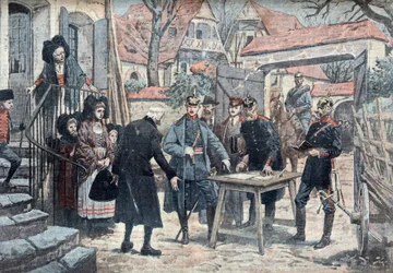 Les Alsace, mars 1918 (Ufficiali tedeschi in campagna in Alsazia, marzo 1918) Illustrazione tratta da "Le pelerin" 10/03/1918 Collection privee Â
