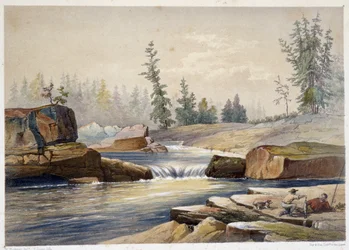 Le cascate di Papineau - in "Sketches on the nipisaguit a river of New Brunswick in America" di William Hickman, ed. Halifax