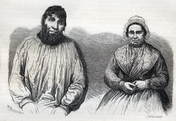 I coniugi Dumollard (Martin Dumollard (1810-1862) e la sua complice Marie Anne Martinet (1814-1875) - Incisione del XIX secolo