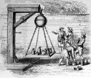 Caricamento degli emisferi di Magdeburgo sospesi per calcolare la pressione atmosferica - in "Ottonis de Guericke: Experimenta Nova Magdeburgica de vacuo spatio" di Otto von Guericke