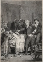 Luigi XVIII al capezzale del Duca di Berry - Gli ultimi momenti del Duca di Berry il 13 febbraio 1820 - incisione in 