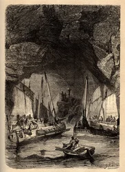 Grotte di Morgat - Grotte marine di Morgat - Finistère - Bretagna - incisione in "PATRIE - DESCRIZIONE PITTORESCA DELLA FRANCIA IN 6 VOLUMI DI LUCIEN HUARD" - fine XIX secolo