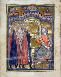 MS. Marlay. Add.1.f2b De Re Miliatari, Vegitius che riceve il giovane Principe Edoardo (1239-1307) e i suoi compagni, c.1270