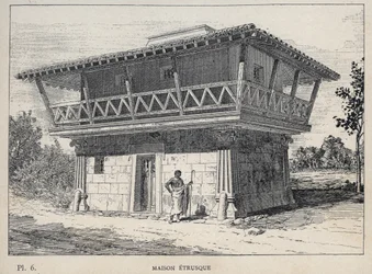 Casa etrusca - incisione del 1889 in "Storia dell