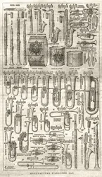 Fabbrica di Adolphe Sax, inventore del sassofono (1814-1894). Incisione in 