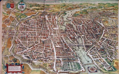 Mappa di Parigi con vista delle isole e dei sobborghi. XVII secolo. Parigi, B.N.