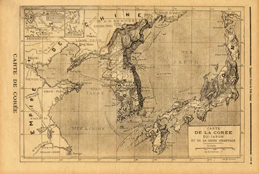 Mappa della Corea, Giappone e Cina orientale. Incisione in "Le petit journal" 3/09/1894. Collezione Selva