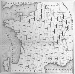 Mappa della distribuzione della statura in Francia: l