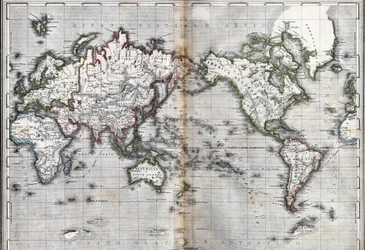 Mappa del mondo. Italia. Incisione della metà del XIX secolo