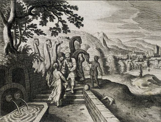 Matrimonio di Isacco e Rebecca. Incisione da una Bibbia del XVII secolo