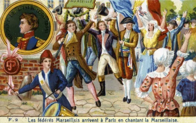 I Federati di Marsiglia arrivano a Parigi cantando la Marsigliese - cromolitografia, fine XIX secolo