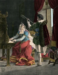 Maria Stuarda e David Rizzio - Maria Stuarda (1542-1587) con David Rizzio - Incisione del XIX secolo