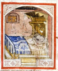 Scena di accoppiamento. Miniatura dal codice 212 (o codice padovano o Bibbia di Padova)