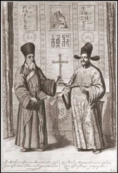 Matteo Ricci (sinistra) e Paul Ly (destra) in costume cinese - in "L