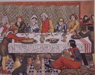 Signore medievale che cena