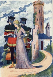 Gli uomini mascherati addestrano la principessa. Illustrazione anonima per il racconto "L