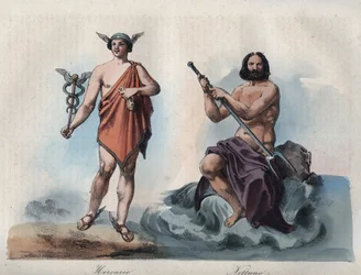 Mercurio (Ermes) e Nettuno (Poseidone) - incisione da «Usi e Costumi di Tutti i Popoli dell