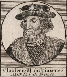 Dinastia Merovingia: Ritratto di Childerico III (714-755) Re dei Franchi - incisione da "Instruction sur l