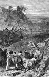 Estrazione di una miniera di diamanti in Africa nel 1869.