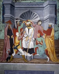 Derisione di Cristo, Vita di Cristo (XV secolo), affreschi, Cappella di San Sebastiano, Villard-de-Lans, Rodano-Alpi, Francia