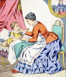 Mamma che canta una ninna nanna al suo bambino per farlo dormire