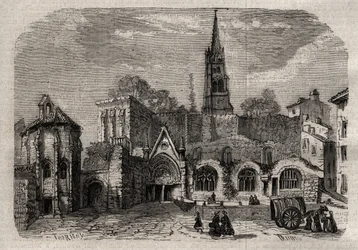 Chiesa monolitica a Saint-Emilion - Chiesa monolitica di Saint Emilion in Gironda - incisione in "Dictionnaire populaire illustré" - 1864 - di Joseph Decembre e Edmond Allonier