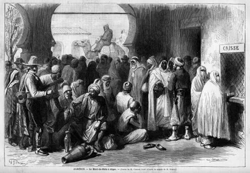 Mont de Piete ad Algeri, Algeria. Incisione in "Le Monde Illustré" 1883. Collezione privata.