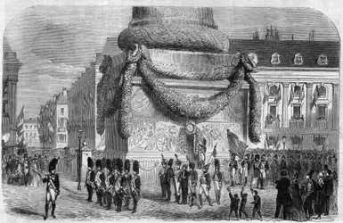 Mattina della festa nazionale del 15 agosto 1864 ai piedi della colonna di Place Vendome a Parigi. Incisione in "L