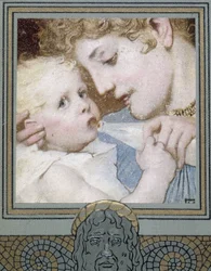 Madre che dà il biberon al suo bambino - XIX secolo