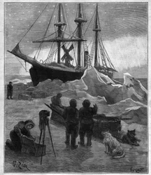 La nave di esplorazione polare di Nansen Fram intrappolata nel ghiaccio - incisione da The report of the Fram expedition of 1893-1896, di Fridtjof Nansen (1861-1930)