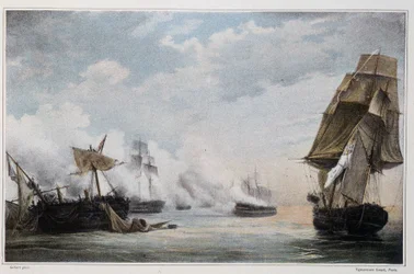 Battaglia navale tra la nave francese "Formidable" e le navi inglesi "Cesar", "Spencer", "Venerable" e la fregata "Thames" prima di Cadice il 13 luglio