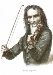 Niccolò Paganini (1782 - 1840) suona il suo Stradivari (violino creato dal liutaio italiano Antonio Stradivari).