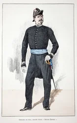 Ufficiale della Pace, Grande Secondo Impero (1852-1870). Acquaforte a colori, per illustrazione 