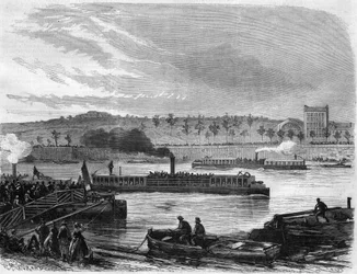 Battelli a vapore omnibus da Parigi, Francia. Incisione in 