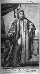 Ordini di Cavalleria. Cavaliere di Santo Stefano in Toscana nel XVI secolo. In "Storia degli ordini militari o cavalieri, delle milizie secolari e regolari di entrambi i sessi, che sono stati istituiti fino ad ora. Edizione tratta da Abate Giustiniani, R.P