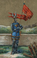 Orifiamma o stendardo del Re di Francia Carlo V (1364-1380). Cromolitografia del XIX secolo.