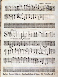 Pagina della partitura musicale di Balletti, correnti alla francese opus 3 di Giovanni Battista Vitali