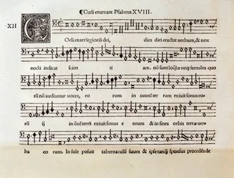 Pagina della partitura musicale di Coeli enarrant salmo XVIII di Willaert (1538)