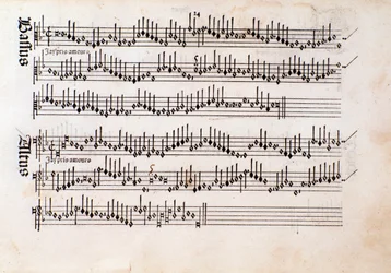 Pagina della partitura musicale di Harmonice Musices Odhecaton di Ottaviano Petrucci (1501)
