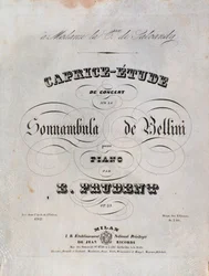 Pagina della partitura per un Capriccio-studio per pianoforte di Emile Prudent basato su La sonnambula di Vincenzo Bellini