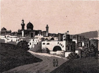 Palestina: vista della città di Gerusalemme in "Il mondo illustra 168 vedute"