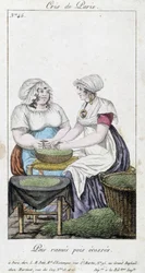 Mercanti di piselli: due donne che sgranano piselli - in Cris de Paris, inizio XIX secolo