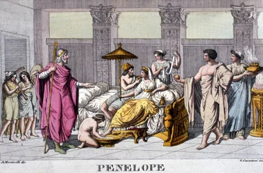 Penelope nel suo palazzo. Incisione del XIX secolo