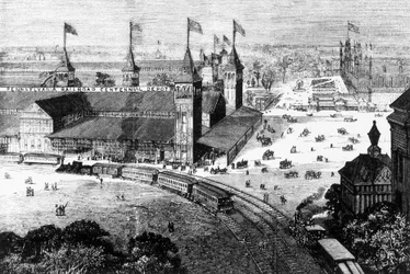 Stazione ferroviaria della Pennsylvania a Filadelfia - incisione, fine XIX secolo