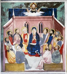 Pentecoste, Vita di Cristo (XV secolo), affreschi, Cappella di San Sebastiano, Villard-de-Lans, Rodano-Alpi, Francia
