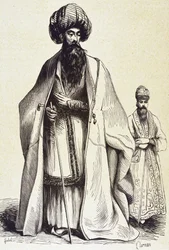 Persia (XIX secolo). Mollach e maestro di cerimonie. Incisione. Collezione privata