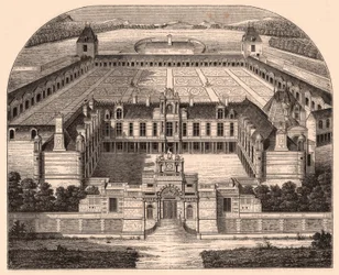 Vista prospettica del Castello di Anet (Eure-et-Loir, Francia), epoca Rinascimentale